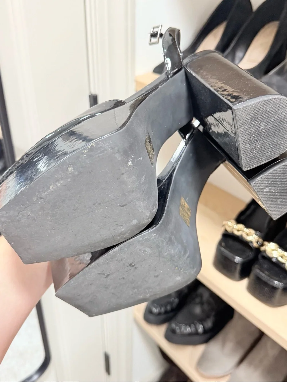 Jeffrey Campbell Black Patent Square-Toe Platform Sandals
